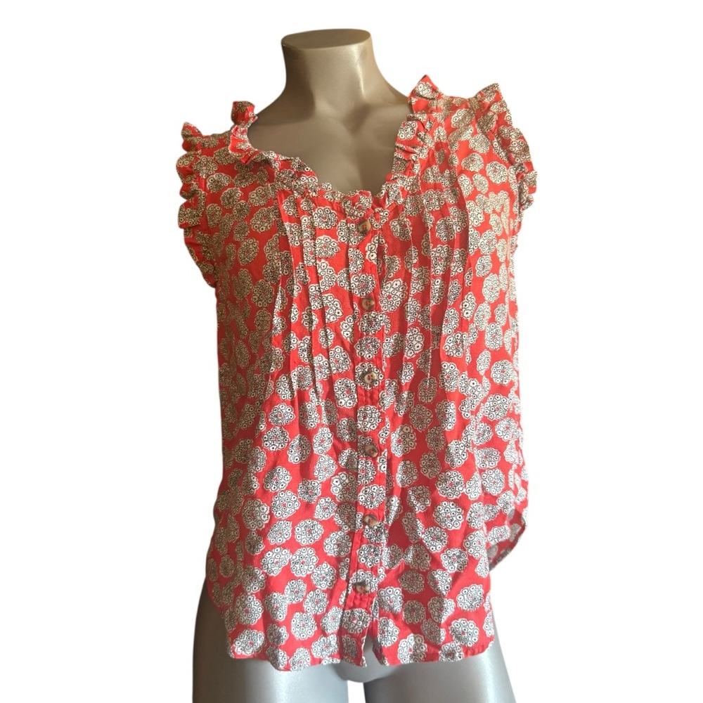 Anthropologie MAEVE Red Floral Ruffle Blouse Size 2